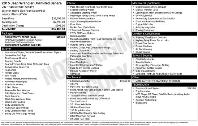 Used 2015 Jeep Wrangler Unlimited Sahara For Sale in Muscle Shoals, AL