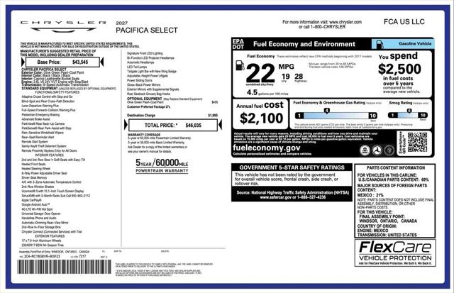 2027 Chrysler Pacifica PACIFICA SELECT
