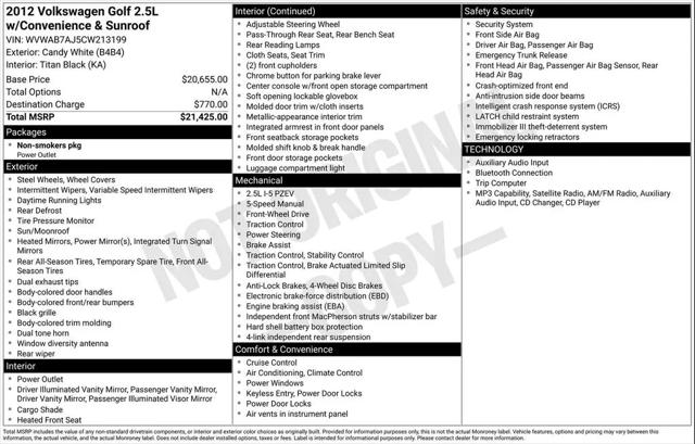 2012 Volkswagen Golf 2.5L 2-Door for sale in Schaumburg, IL
