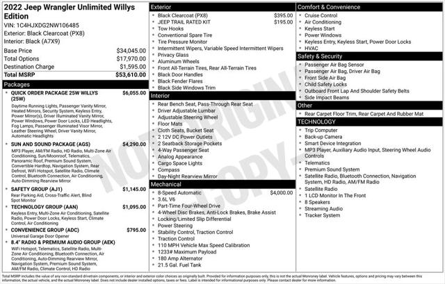 2022 Jeep Wrangler Unlimited Willys 4x4 2022 Jeep Wrangler Unlimited Willys 4x4