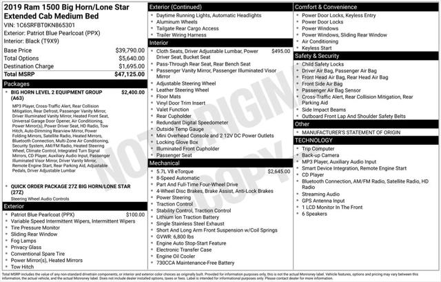 2019 RAM 1500 Big Horn/Lone Star Quad Cab 4x4 64 Box 2019 RAM 1500 Big Horn/Lone Star Quad Cab 4x4 64 Box