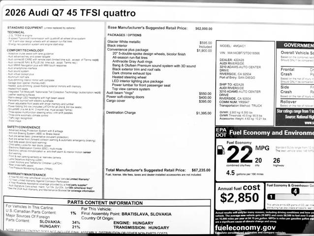 2026 Audi Q7 Premium 45 TFSI quattro tiptronic