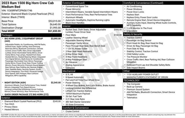 2023 Ram 1500 Big Horn Crew Cab 4x4 64 Box