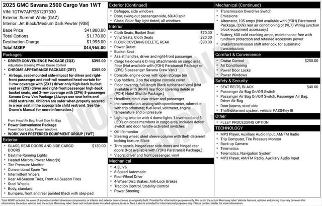 2025 GMC Savana Cargo RWD 2500 Regular Wheelbase Work Van for sale in Fargo, ND