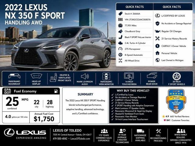 2022 Lexus NX 350 F SPORT Handling for sale in Toledo, OH