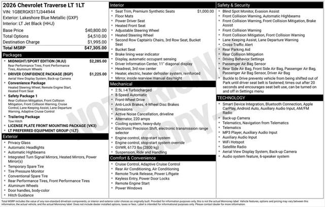 2026 Chevrolet Traverse FWD LT for sale in Ellicott City, MD