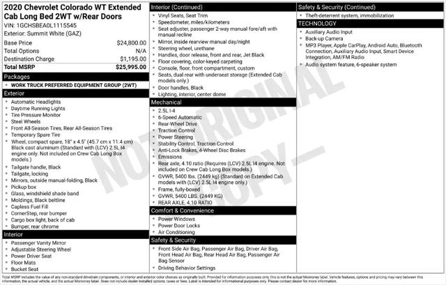 2020 Chevrolet Colorado 2WD Extended Cab Long Box WT