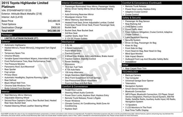 2015 Toyota Highlander Limited Platinum V6 for sale in Cincinnati, OH