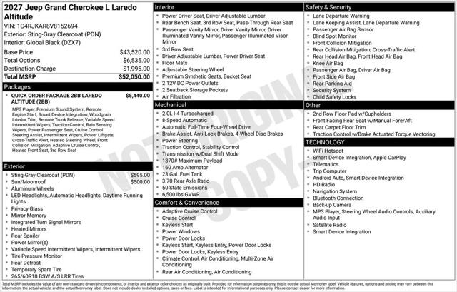 2027 Jeep Grand Cherokee GRAND CHEROKEE L LAREDO ALTITUDE 4X4