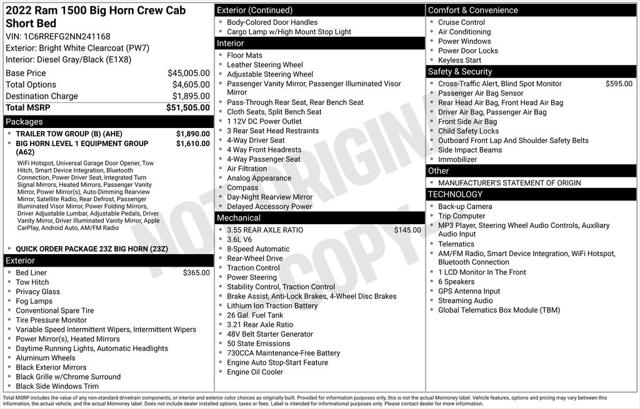 Used 2022 RAM 1500 Big Horn Crew Cab 4x2 57" Box For Sale in Muscle Shoals, AL