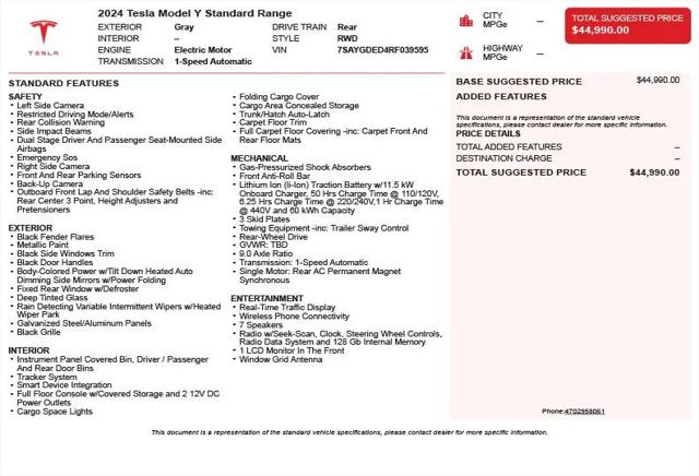 2024 Tesla Model Y Long Range Single Motor Rear-Wheel Drive