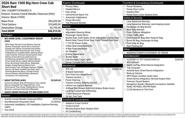 2026 Ram 1500 Big Horn Crew Cab 4x4 57 Box