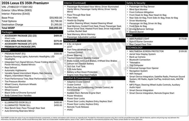 2026 Lexus ES 350 Premium+