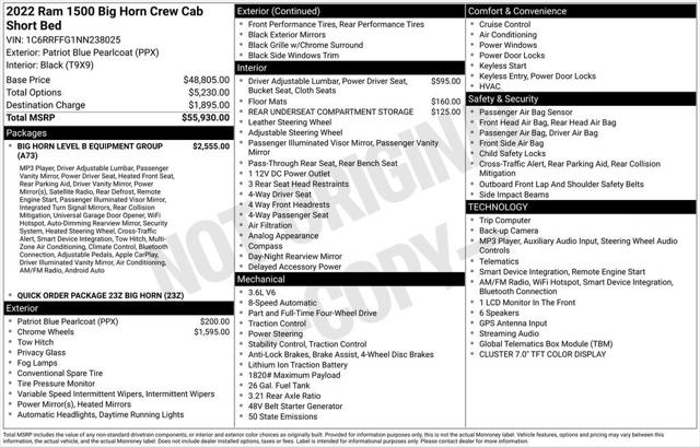 2022 RAM 1500 Big Horn Crew Cab 4x4 57 Box 2022 RAM 1500 Big Horn Crew Cab 4x4 57 Box