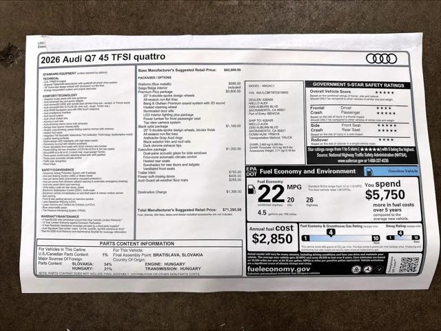 2026 Audi Q7 Premium Plus 45 TFSI quattro tiptronic