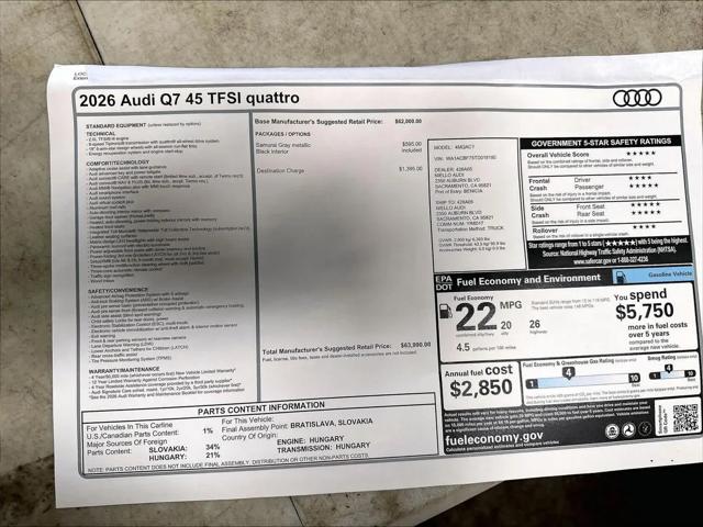 2026 Audi Q7 Premium 45 TFSI quattro tiptronic