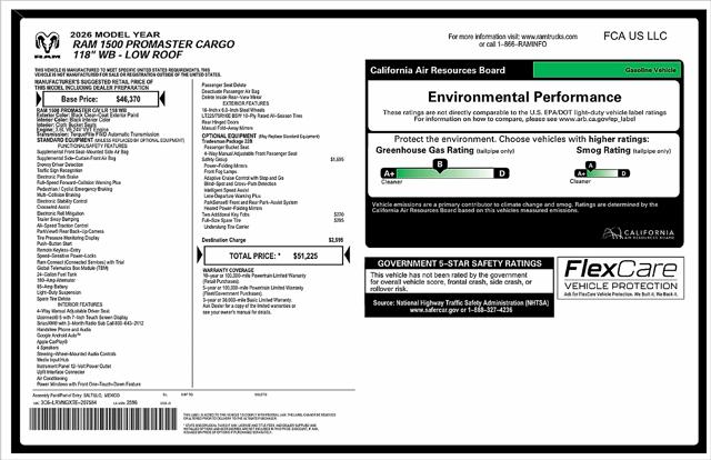 2026 Ram ProMaster Cargo Van Tradesman Low Roof 118 WB w/Pass Seat