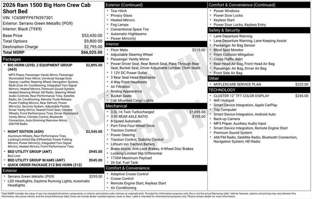 2026 RAM 1500 Big Horn Crew Cab 4x4 57 Box 2026 RAM 1500 Big Horn Crew Cab 4x4 57 Box