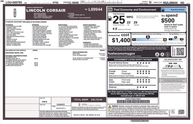 2022 Lincoln Corsair Standard for sale in Clinton Township, MI