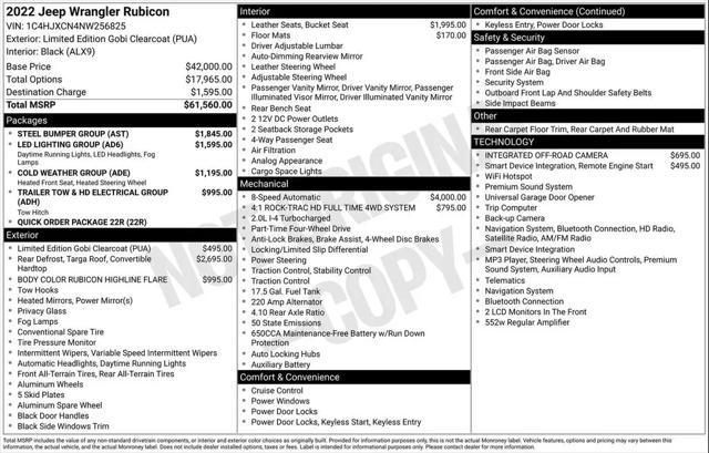 2022 Jeep Wrangler Rubicon 4x4 for sale in Chesterton, IN