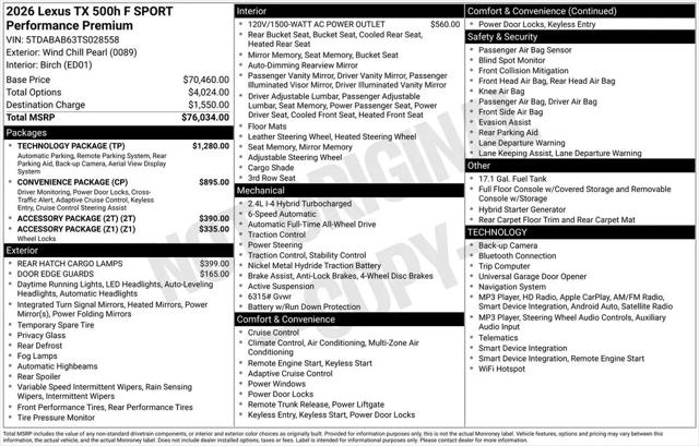 2026 Lexus TX 500h F SPORT Performance Premium