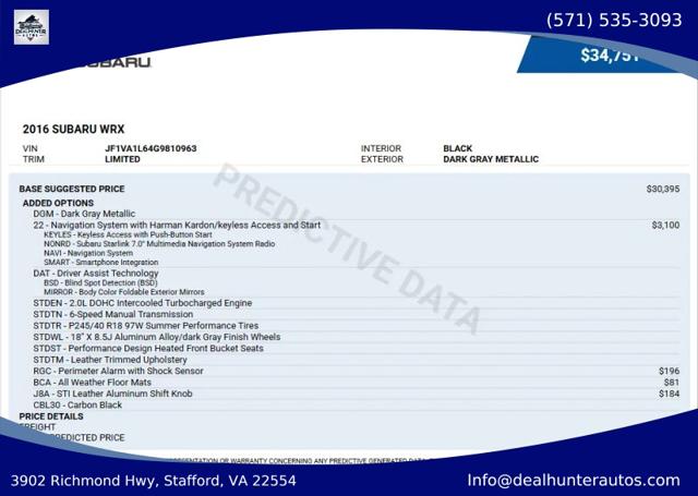 2016 Subaru WRX Limited for sale in Stafford, VA