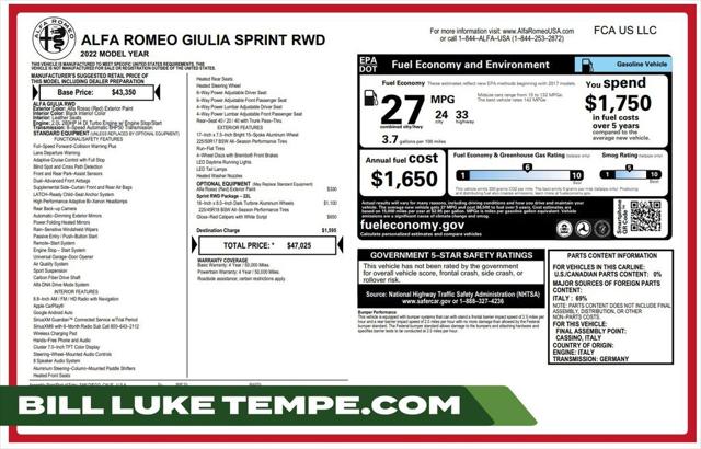 2022 Alfa Romeo Giulia Sprint RWD for sale in Tempe, AZ