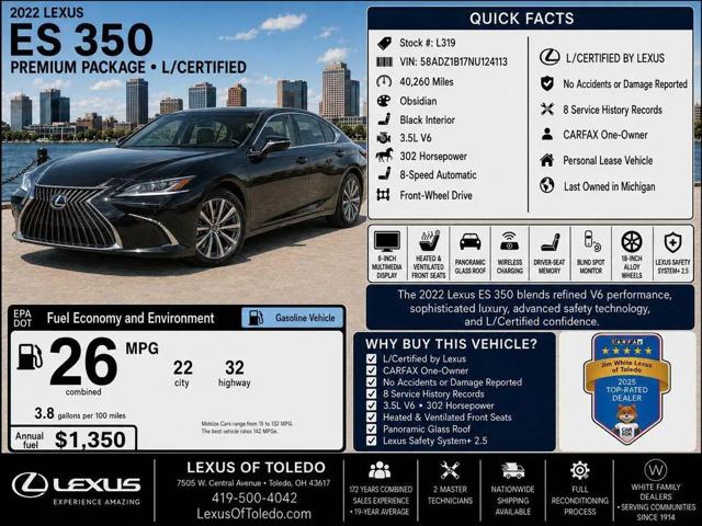 2022 Lexus ES 350 Base for sale in Toledo, OH