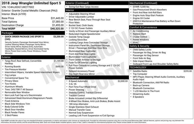 2018 Jeep Wrangler Unlimited Sport S 4x4 2018 Jeep Wrangler Unlimited Sport S 4x4