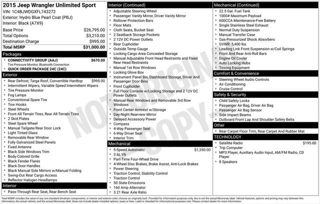 2015 Jeep Wrangler Unlimited Sport 2015 Jeep Wrangler Unlimited Sport