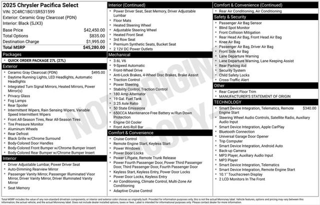 2025 Chrysler Pacifica Select 2025 Chrysler Pacifica Select