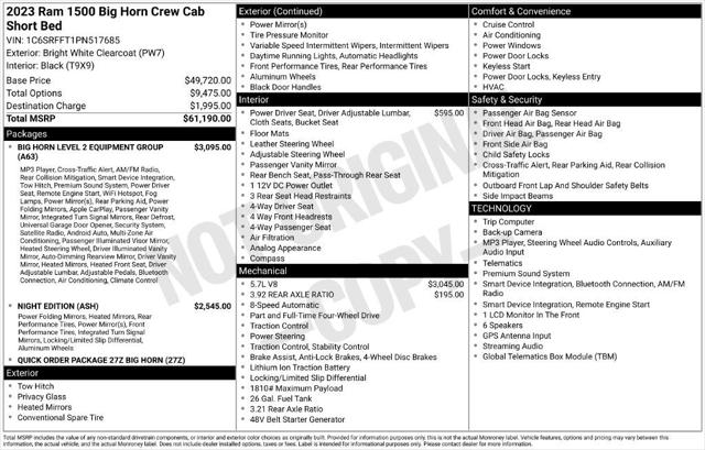 2023 Ram 1500 Big Horn Crew Cab 4x4 57 Box