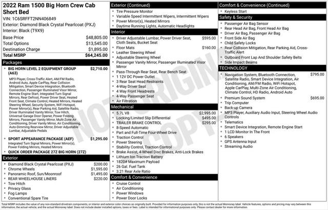 2022 RAM 1500 Big Horn Crew Cab 4x4 57 Box 2022 RAM 1500 Big Horn Crew Cab 4x4 57 Box
