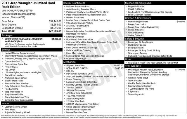 2017 Jeep Wrangler Unlimited Rubicon Hard Rock 4x4 2017 Jeep Wrangler Unlimited Rubicon Hard Rock 4x4