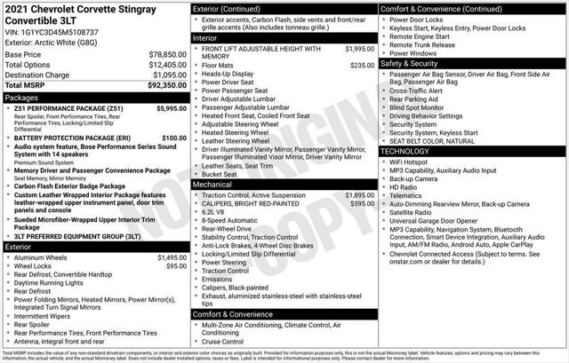 2021 Chevrolet Corvette Stingray RWD Convertible 3LT