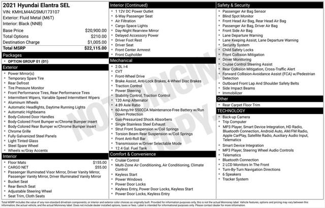 Used 2021 Hyundai Elantra SEL For Sale in Muscle Shoals, AL