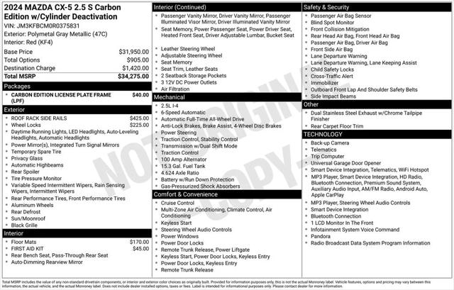 2024 Mazda CX-5 2.5 S Carbon Edition 2024 Mazda CX-5 2.5 S Carbon Edition