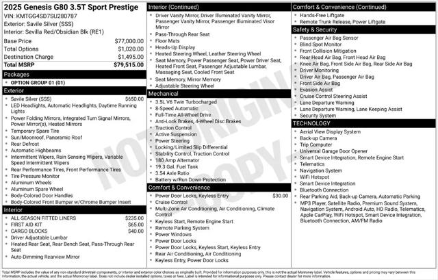 2025 Genesis G80 3.5T Sport Prestige AWD