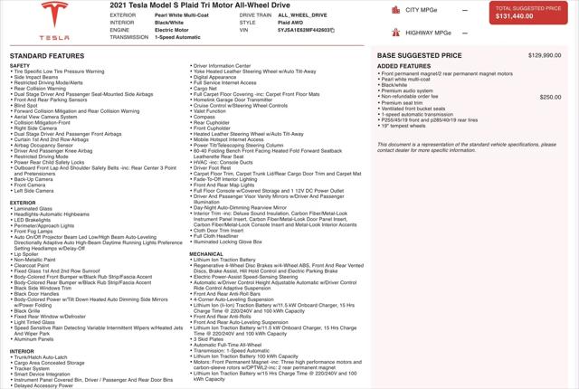 2021 Tesla Model S Plaid Tri Motor All-Wheel Drive
