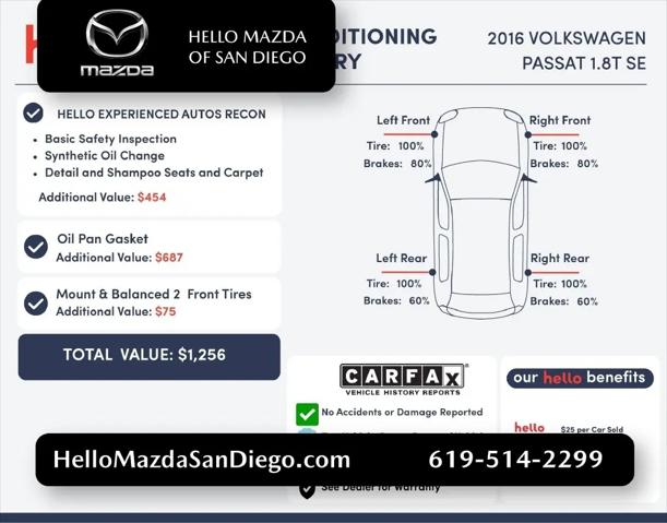 2016 Volkswagen Passat 1.8T SE for sale in San Diego, CA