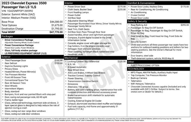 2023 Chevrolet Express Passenger RWD 3500 Extended Wheelbase LS