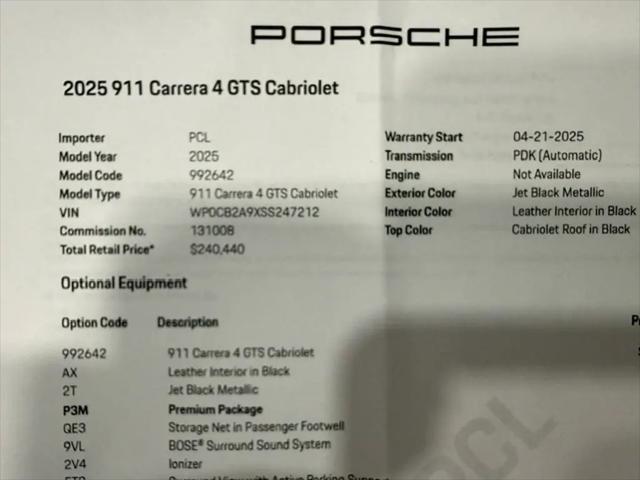 2025 Porsche 911 Carrera 4 GTS Cabriolet