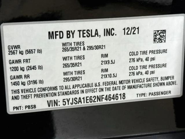 2022 Tesla Model S Plaid Tri Motor All-Wheel Drive