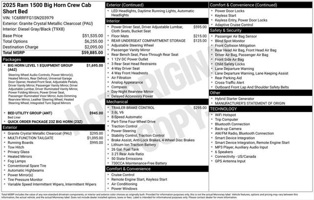 2025 RAM 1500 Big Horn Crew Cab 4x4 57 Box 2025 RAM 1500 Big Horn Crew Cab 4x4 57 Box