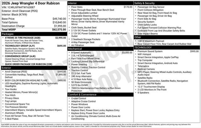 2026 Jeep Wrangler 4-Door Rubicon 4x4 2026 Jeep Wrangler 4-Door Rubicon 4x4