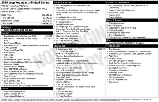 2020 Jeep Wrangler Unlimited Sahara 4x4 2020 Jeep Wrangler Unlimited Sahara 4x4