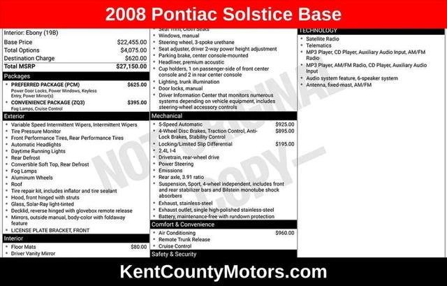 2008 Pontiac Solstice Base for sale in Dover, DE