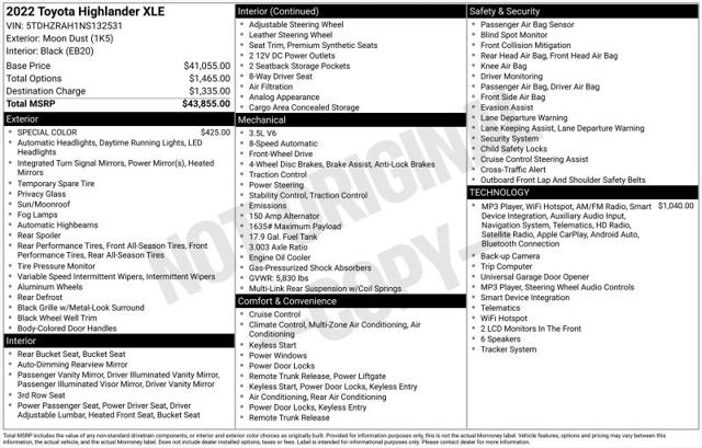 2022 Toyota Highlander XLE for sale in Huntsville, AL