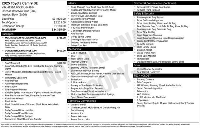 2025 Toyota Camry SE for sale in Huntsville, AL