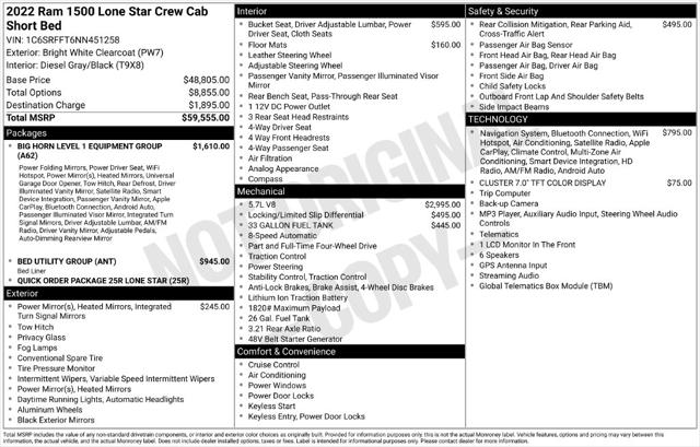 Used 2022 RAM 1500 Lone Star Crew Cab 4x4 57" Box For Sale in Muscle Shoals, AL
